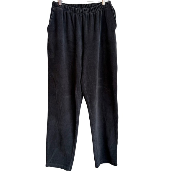 Lands' End Pants - Lands End Sport Knit Tapered Leg Pants Size L Tall Elastic Waist Black Corduroy